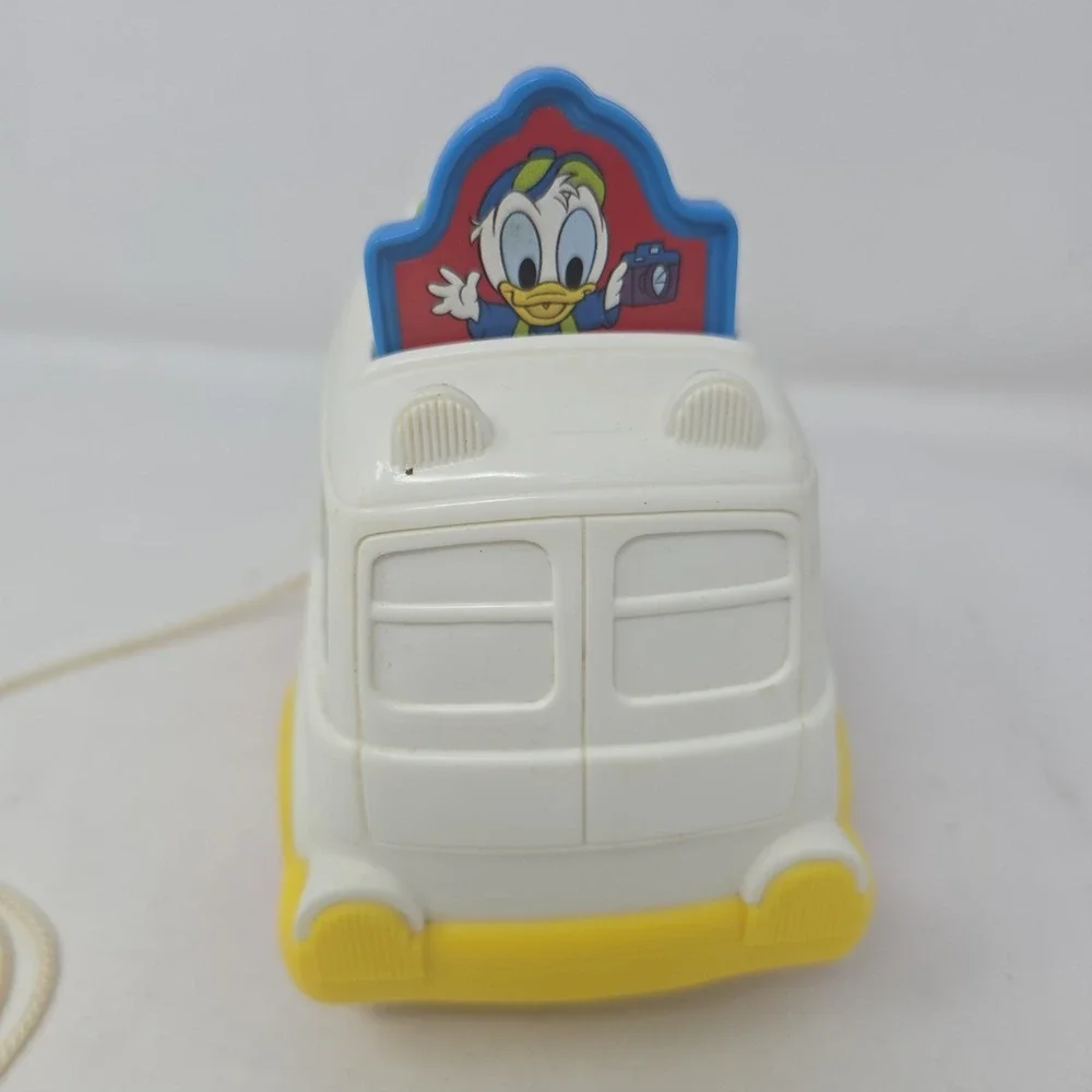 MICKEY MOUSE PULL STRING CAR Toy Minnie Donald Pop Up DISNEY Vintage